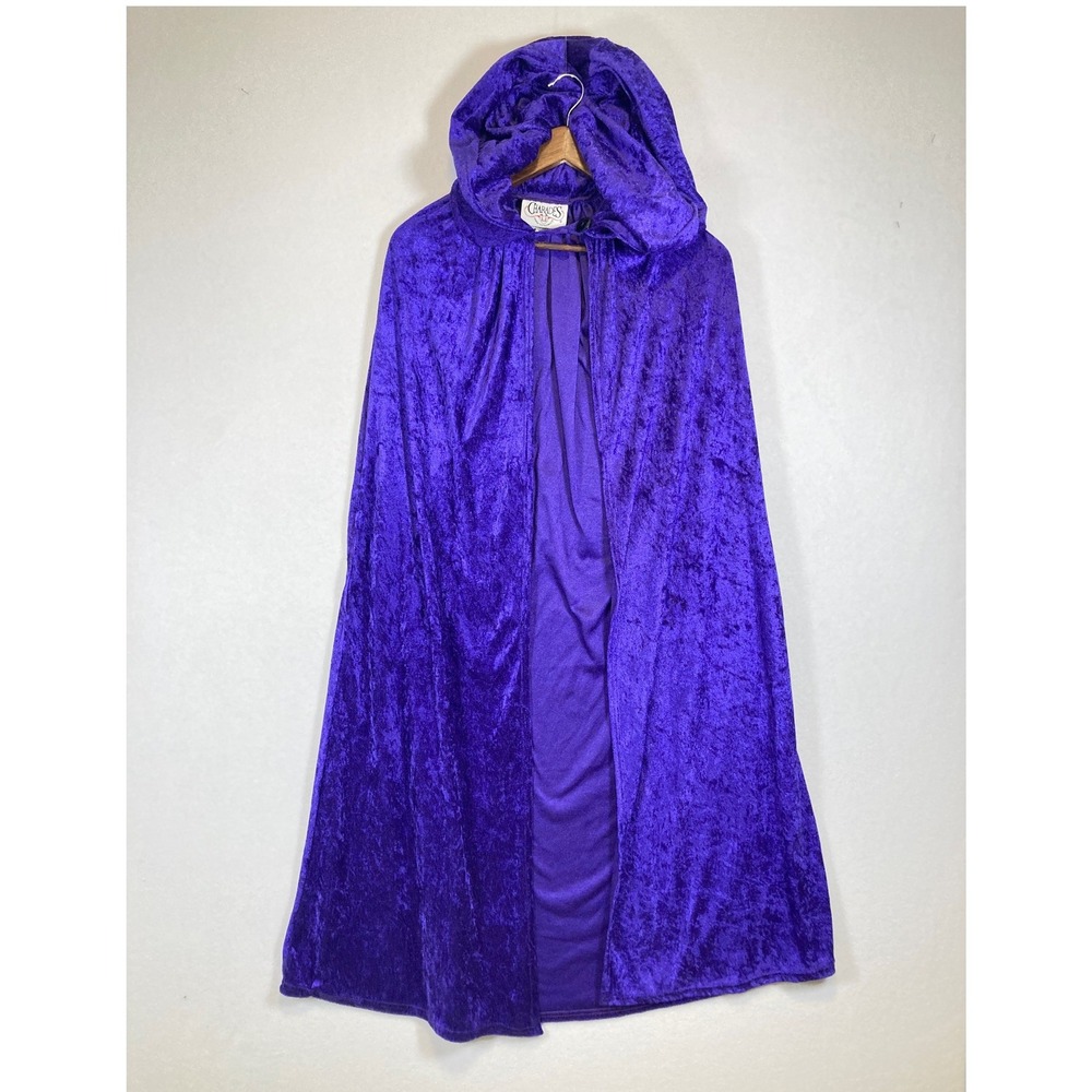 Medieval Charades Child O/S Purple Crushed Velvet Hooded‎ Cloak Cape 00439